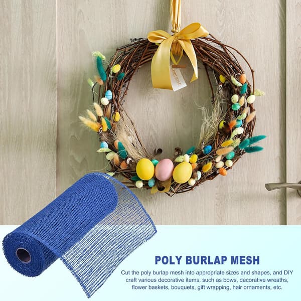 3 stk. 10 tommer Poly Burlap Mesh til Krans, Dekorativt Stofbånd 6,4 Yard Efterår Påske Jul Blomstersløjfe, Blå Black