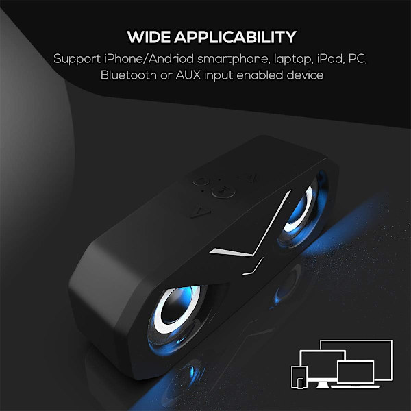 Bluetooth-högtalare, bärbar trådlös Bluetooth 5.0-högtalare med LED-lampor för djup bas, stereohögtalare för subwoofer (svart)