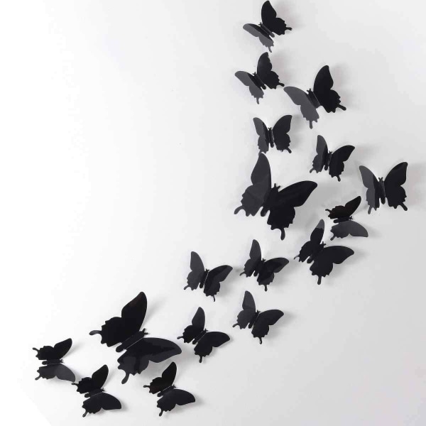 24 stk 3D-avtakbare veggklistremerker for sommerfugler Veggklistremerker for dekorasjon av hjem og rom (svart)
