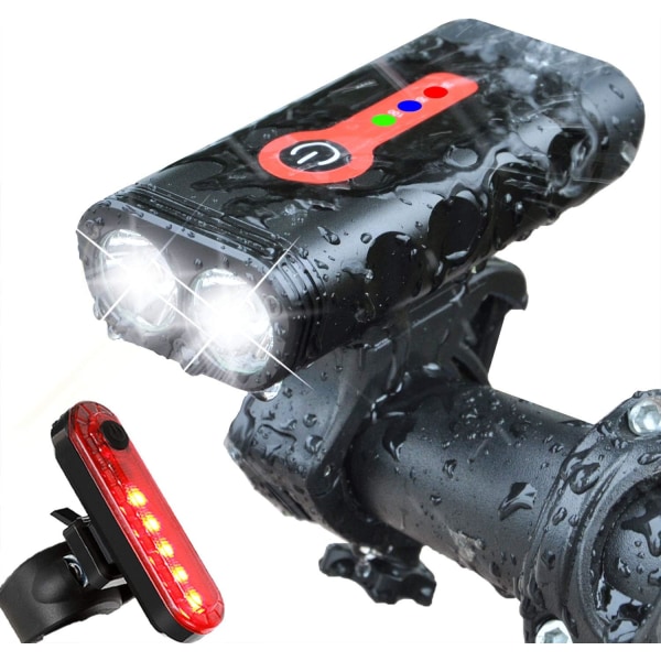 Set 5 lägen Superbright 360 grader roterbar vattentät USB uppladdningsbar cykelstrålkastare Fram- och bakljus Bakljus Cykel