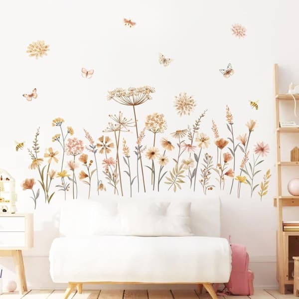 Väggdekaler Boho Blomma Klistermärke Vägg Blomma Blomma Pandelol Papillon Väggdekoration Sovrum Kontor