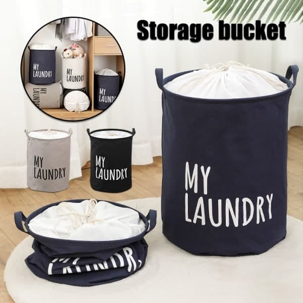 Foldable Laundry Basket with Drawstring Large Capacity Waterproof Clothes Storage Basket for Home Bathroom Bedroom