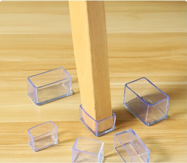 Set of 16 Rectangular Silicone Chair Leg Floor Protectors 20 x 30 mm Transparent
