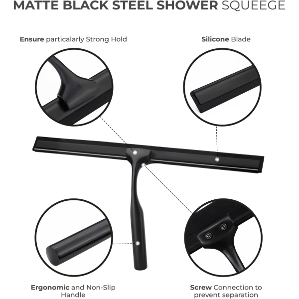 Dusjnal, 10-tommers matt svart nal, universal nal i rustfritt stål for bad, fliser og bilvinduer