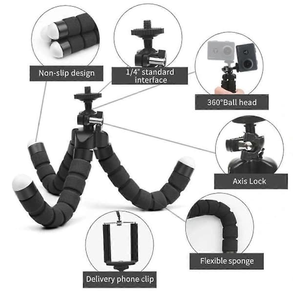 Svart Tripod Fleksibelt Stativ Kamerastativ Mobilkamera