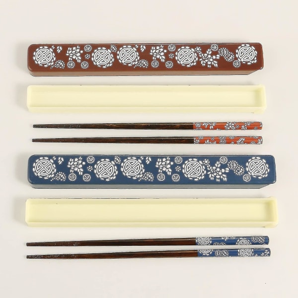 2 Par Chopsticks Bärbara Chopsticks Set Med Fodral Återanvändbara Naturliga Trä Chopsticks Japansk Stil Miljövänliga