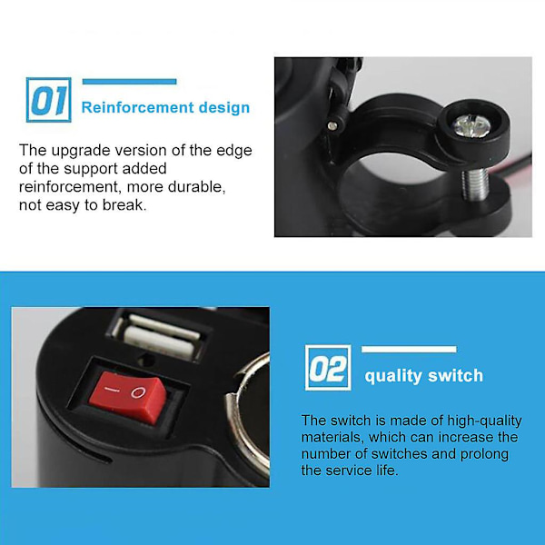 Vanntett Afterproof USB Motorsykkel Styre med Lighter Adapter Strømforsyning for Telefon MobilBla
