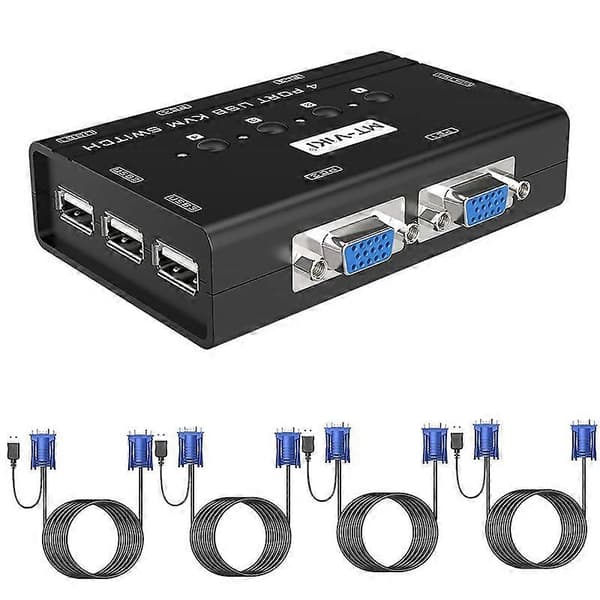 KVM-switch VGA, 4-portars KVM-switch för 4 datorer som delar en skärm