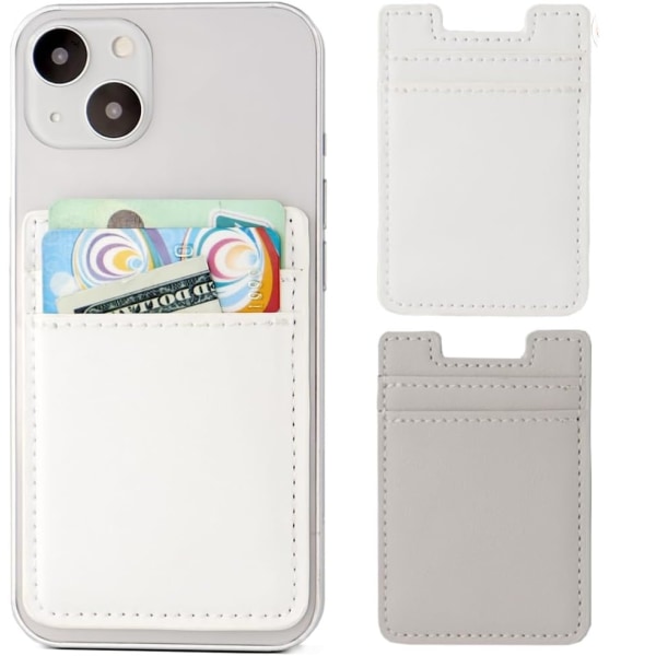 2-pack telefonplånbok, läder telefonkorthållare självhäftande sticka på kreditkortsficka för baksidan av phone case - vit, grå