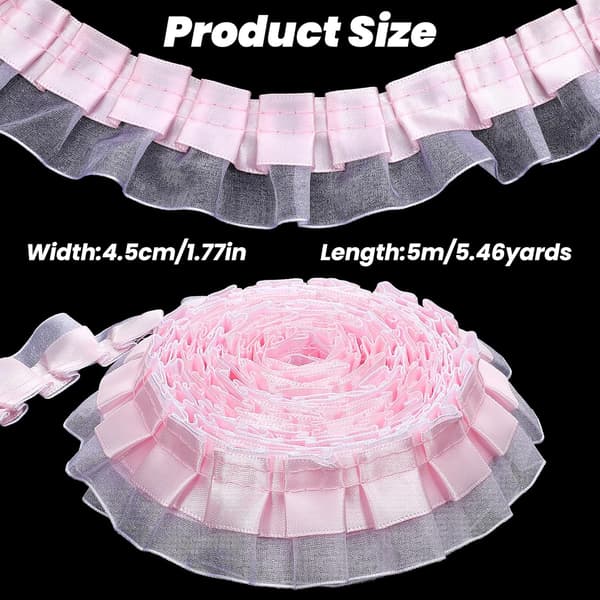 Pink blondebånd, 2-lags flæsekant til kostume (4,5 cm x 5,5 yard) Pink