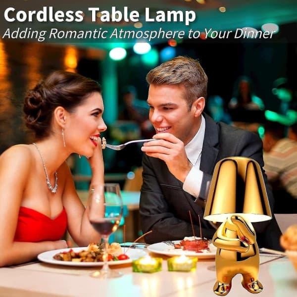Bedside Lamp with Touch, Gold Thinker Lamp Desk Lamp Cordless Rechargeable Portable Decorative Bedside Lamp with USB Charging