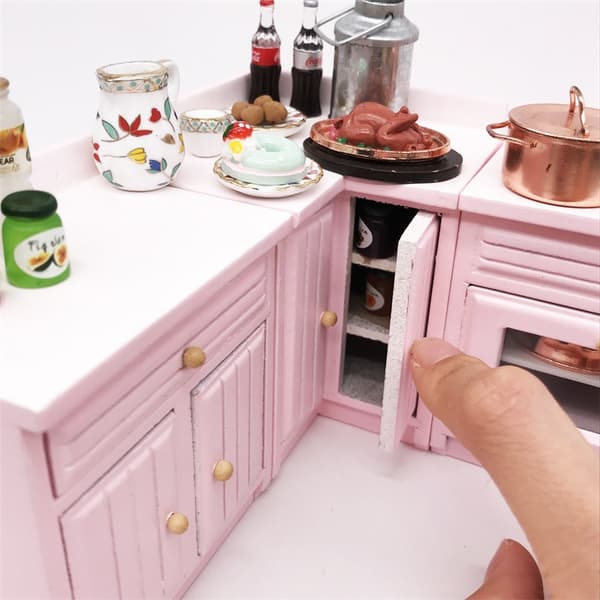 Pink skabsmodel, 1:12 mini dukkehus, legeplads, vaskebordplade