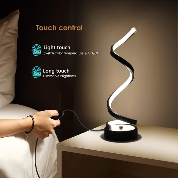 Classic Spiral LED Desk Lamp in Black, Dimmable Metal Bedside Lamp with Touch Control, Three Color Temperatures, 29.5 cm High.