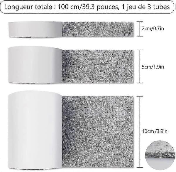Selvklæbende møbelfilt, 3 ruller grå filtpude 100cm X 10cm + 100cm X