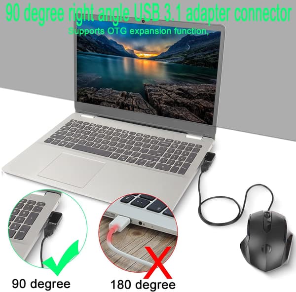 USB 3.1 90° kulmikas 10 Gbps USB 3.1 uros-naaras-adapteri, oikea A