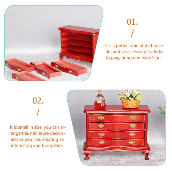 Børnebogreolskab Legetøj 1/12 Skab Miniature Skab Miniature Møbler Dekoration Rød 10X Red 10X7.6X4cm