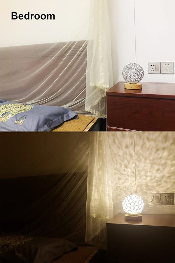 Rechargeable Cordless Table Lamp, Crystal Ball Wood-Based Battery Operated Touch Control (Stepless Brightness Dimmable), Portable Decorative Desk Lamp