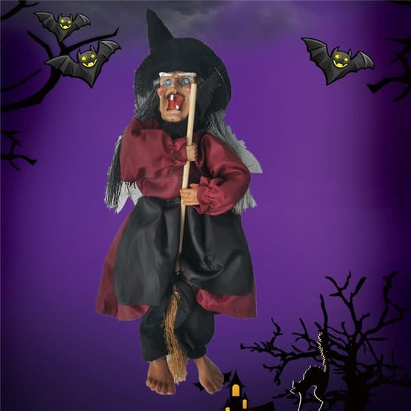 Halloween Decoration Witch Ornament Witch Doll Scary Halloween Decoration Prop Night Show Witch (Red)