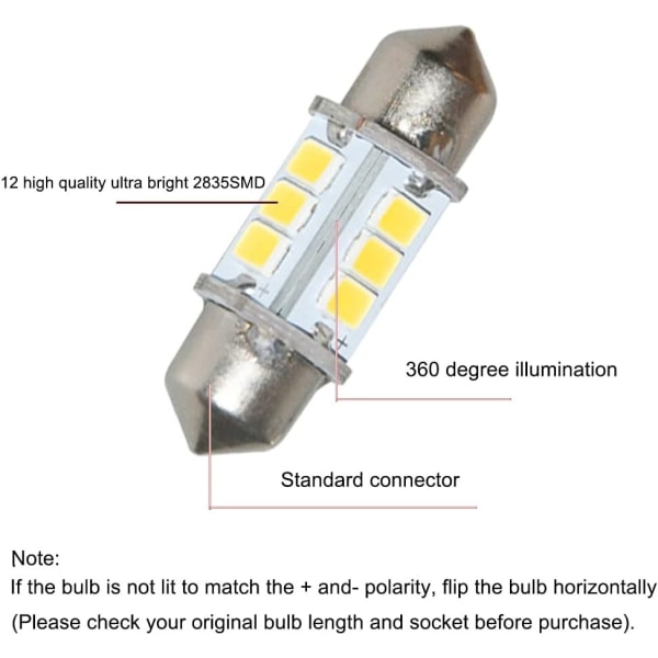 Marint LED-Ersättningslampa Båtljuslampor Superljus 12 Volt 31 mm Lampor för Båts Navigationsljus Akterljus 4 st