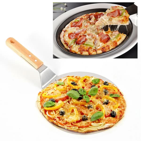 12\" Rund Pizzaspade i Rustfritt Stål Pizzabrett Trehåndtak Ovnsskrape Brødskyver
