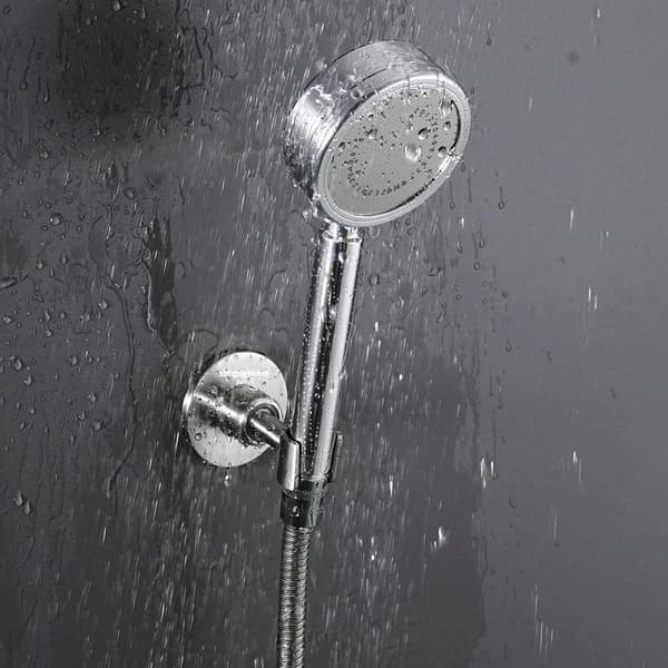 A silver perforated shower bracket with fixed base shower head universal adjustable shower accessories shower head hanger