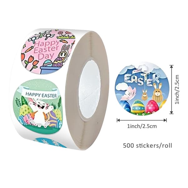 500 Pieces 1 Inch \"Happy Easter\" Roll Stickers for Small Business, Gift Packaging, Cards