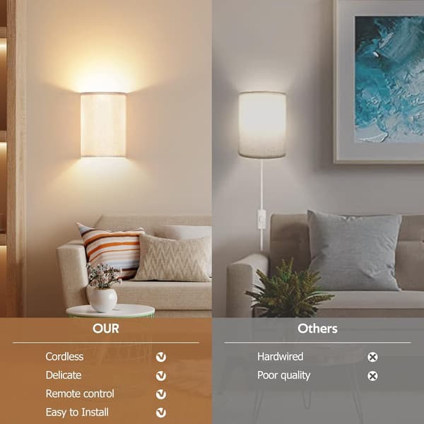 Wall Sconces Set of Two, Battery Rechargeable 3 Colors Changeable