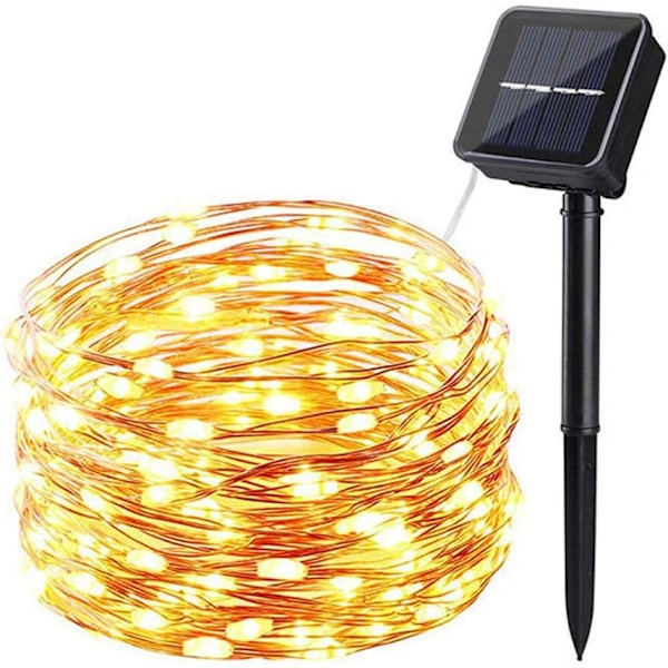 20M 200 LED Solar String Lights Outdoor Waterproof Copper Wire String Lights 8 Flashing Patterns LED Christmas Tree String Lights Warm White