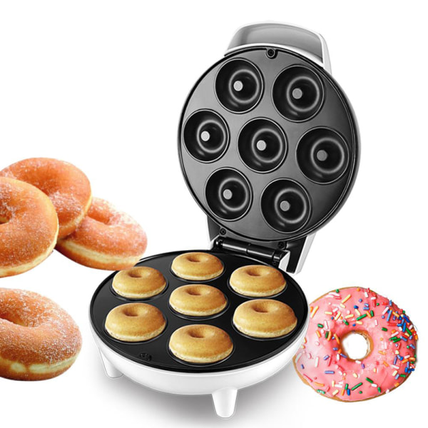 Mini Donut Maker, elektrisk non-stick overflade gør 7 små doughnuts, dekorer eller is dine egne til børnevenlig dessert eller snack