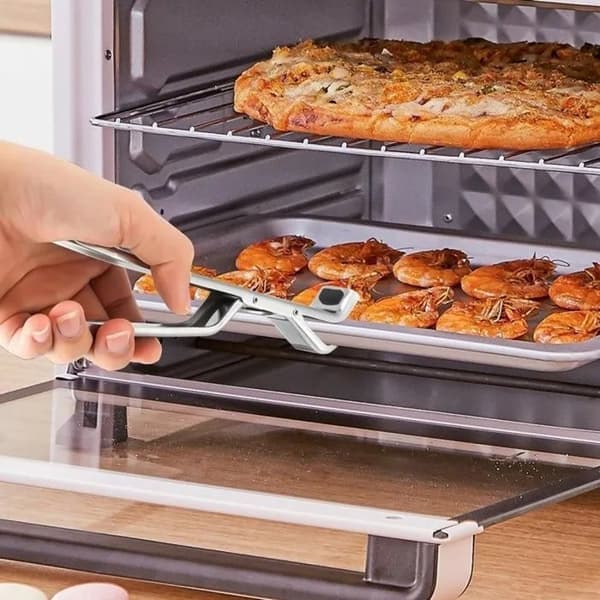 Varme madtænger, 2 dele, rustfrit stål, varmebestandige, til ovn, airfryer, gryder og pander