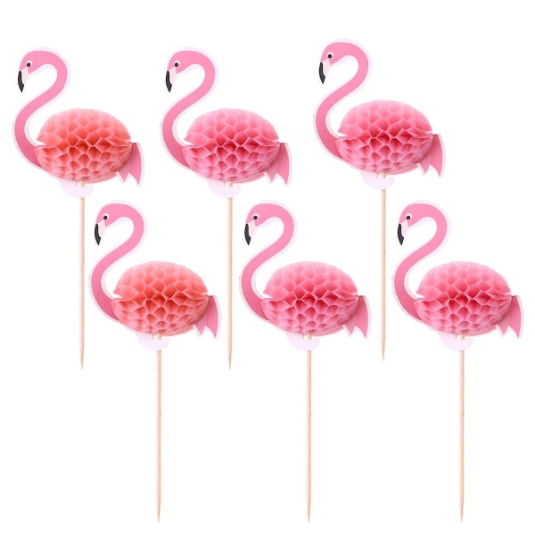 6 stk Hawaii 3D Flamingo Kakepynt Kakeplukker Kakedekorasjon For Tropisk Sommer Hawaii Fest Rosa 6stk Pink 6pcs