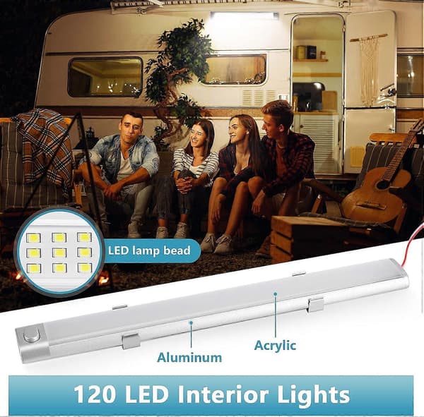 LED Interior Light Strip, 120 LED Strips with Switch, 12V-85V White Lamp, Interior Lighting for RV, Car, Caravan, Bus, Camper, Kitchen