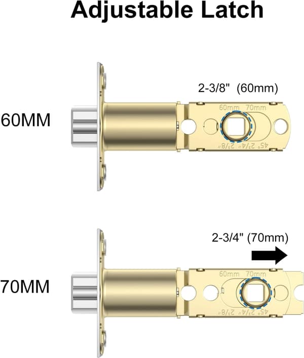Adjustable Latch 2-3/8'' or 2-3/4'', Smart Door Handle Replacement Lock, Keyless Door Lock, Fingerprint Door Lock