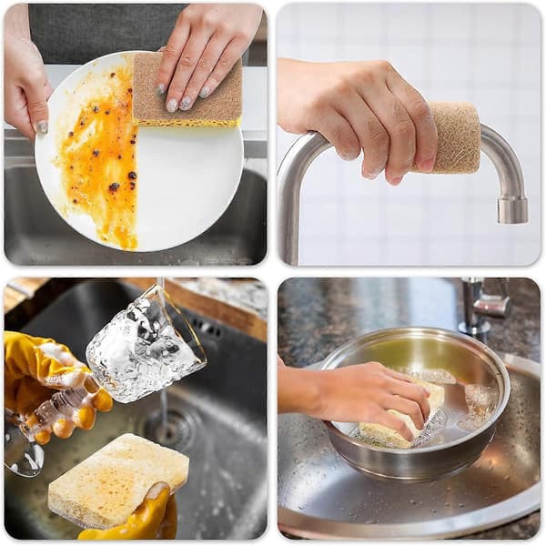 8-pack Organic Compostable Sponges for Kitchen Dish, Biodegradable Dish Sponges with Heavy Duty Scrubber Pad