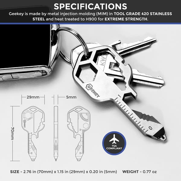 Key-shaped multi-tool - 16+ stainless steel tools in a compact and practical tool, perfect as a gift