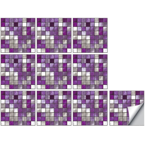 10 st Mosaikplattor Dekaler Simulerade Kakelklistermärken Vattentäta Väggdekaler Lila 15X15CM Purple 15X15CM