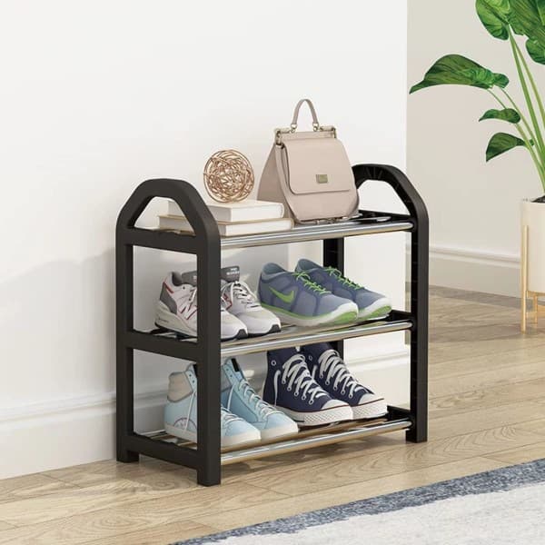 {hw} Small shoe cabinet, 3-tier shoe rack, mini shoe rack, 42 x 19 x 43 cm