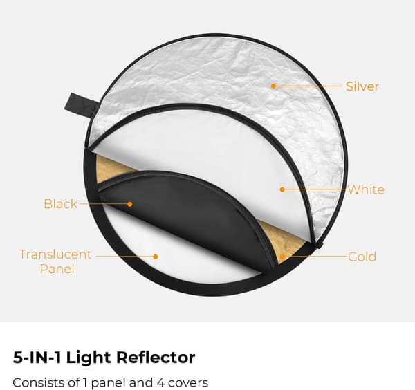 43 \" (110 cm) Lysreflektor, 5-i-1 Fotografering Diffuser Sammenklappelig Bærbar til Studio og Udendørs
