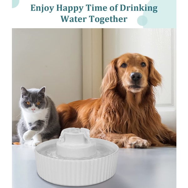 Keramisk kattevandfontæne, keramisk vandfontænedispenser til kæledyr, 2,1 L drikkefontæneskål til katte og hunde (hvid)