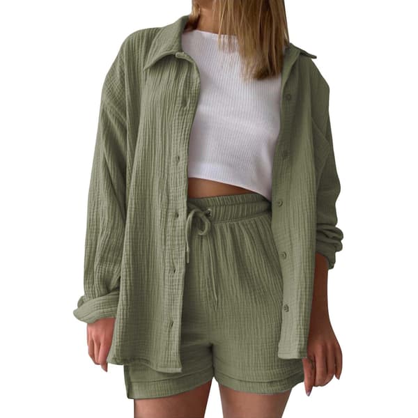Damtröja och shortsset – Enfärgad långärmad avslappnad outfit*brons*L bronze L bronze L