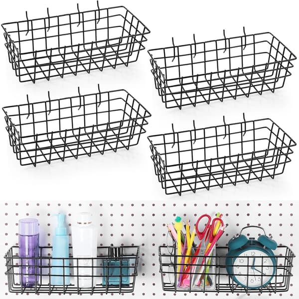 4 st stora pegboardkorgar i svart metallfäste