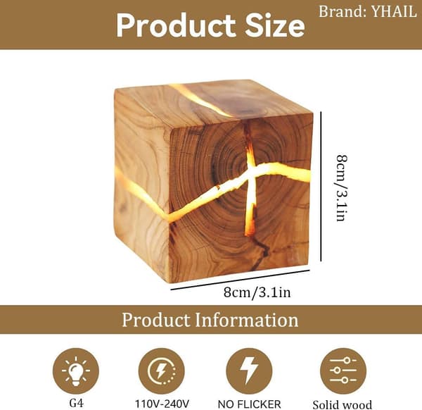 Retro Industrial Crack Wood LED Wall Lamp, 5W 3000K Warm Light, Creative Square Indoor Wall Sconce