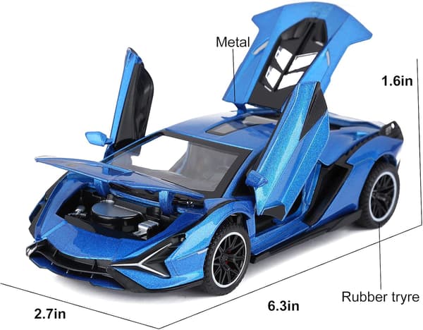 Legetøjsbil Lambo Sian FKP37 Metalmodelbil med Lys og Lyd Træk-tilbage Legetøjsbil til Drenge 3+ (Sort)