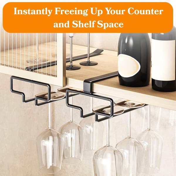 Wine Glass Holder 2 pcs. Under Cabinet Wine Glass Rack, Kitchen Hanging Storage Rack, Organizer for Partitions with Thickness Under 3 cm