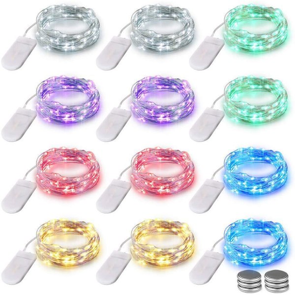 12-pack Fairy String Lights (Batterier Ingår) 10 fot 30 LED-lampor Tråd Batteridriven Fairy Rope Light (7 Färger)