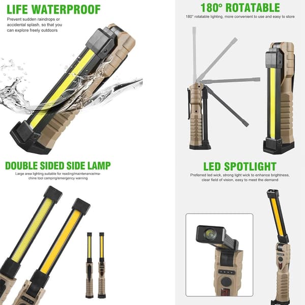 Rechargeable Magnetic LED Work Light - Foldable Stand with Hook, 180° Rotation, for Mechanics, Car Repair, Camping & Emergencies