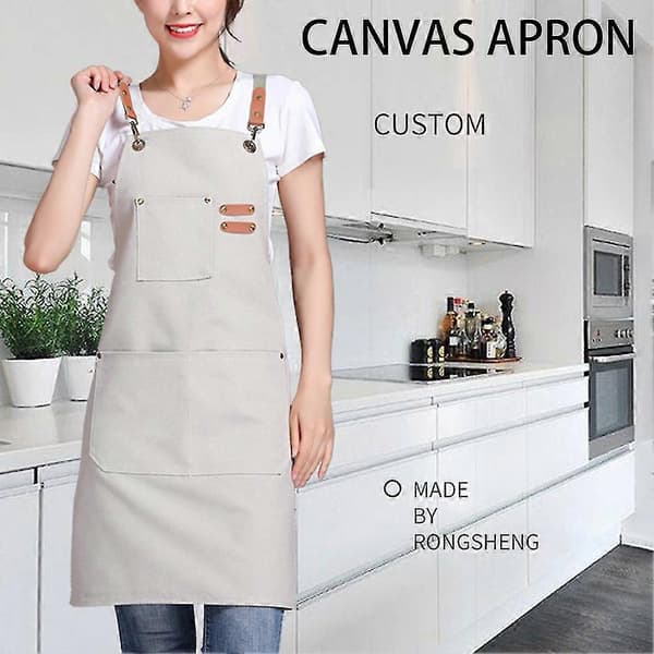 Canvas Apron with Large Pocket, Multifunctional Lacing for Restaurant
