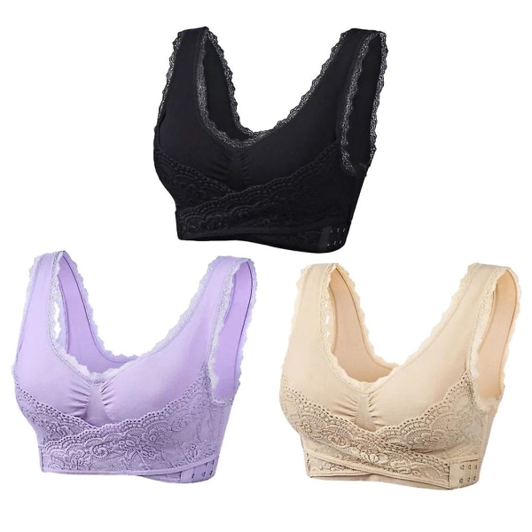 3-pack Behå utan bygel, sexig och bekväm, underkläder för kvinnor - Storlek L (lila L