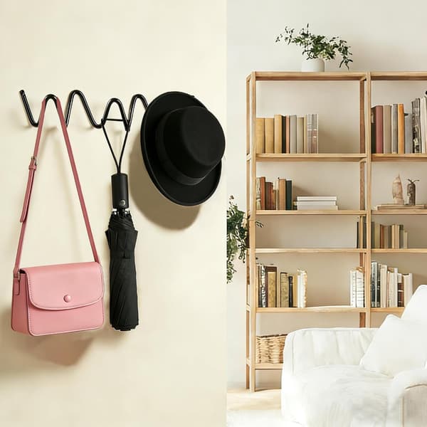 Black Wall Mounted Coat Rack, Decorative Wavy Wall Hooks, Multi-functional Hooks for Coat, Hat, Bag, Umbrella, Heavy Duty Metal Rail