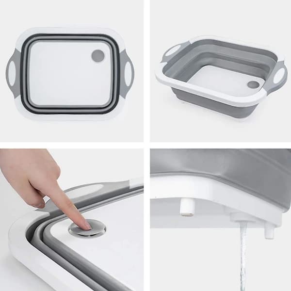 Sammenklappelig grøntsagsvaskekurv og skærebræt - Grå - 1 stk